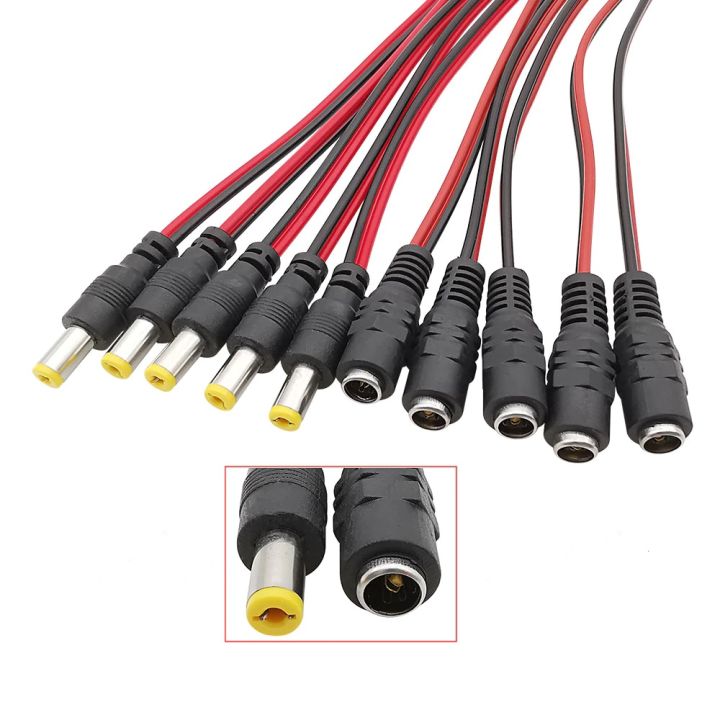 (DC Jack With Wire Male And Female 5 pcs socket)5.5x2.1mm DC Power Pigtail Wire Connector 27CM 12V 5.5*2.1mm DC Male Plug & Female Jack