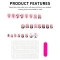 HZ147 24PCS Square Fake Nails with Zebra Print for Nail Art - Pink. 