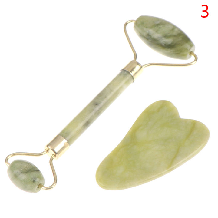 Roller and Gua Sha Tools by Natural Jade Scraper Massager with Stones for Face