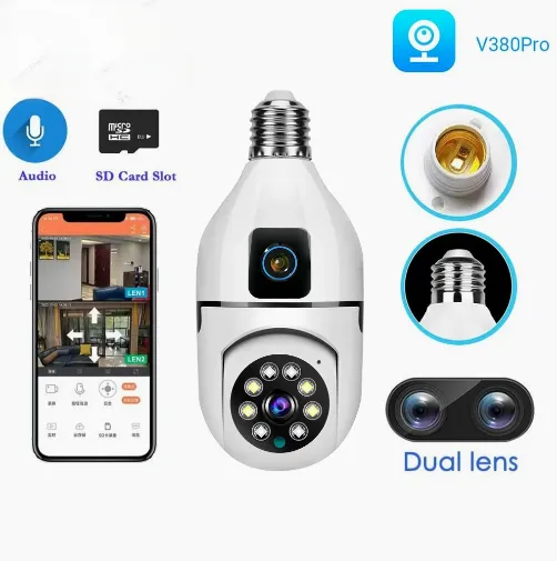 Bulb Camera Wifi Dual Lens 360 View Auto Tracking Colour Night Vision