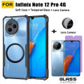 Infinix Note 12 Pro 4G Acrylic Shell Protective Cover With Ring Iron Sheet Magnet For Infinix Note 12 Pro 5G Anti-blue Ray Tempered Glass+Lens Film. 