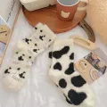 Women Socks Autumn and Winter Padded Mink Socks Warm Thickened Cow Spots Socks Home Cute Girls Floor Socks Moon Socks. 