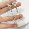 1Pair Fashion Korean Style Long Dangle Earrings For Women Shiny Flower Tassel Drop Earring Vintage Gold Color Jewelry. 