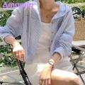 Lightweight Sun Jacket for Women Stylish Striped Hooded Cardigan for Women Sun Protection Jacket Top for Summer Women Sun Protection Jacket. 