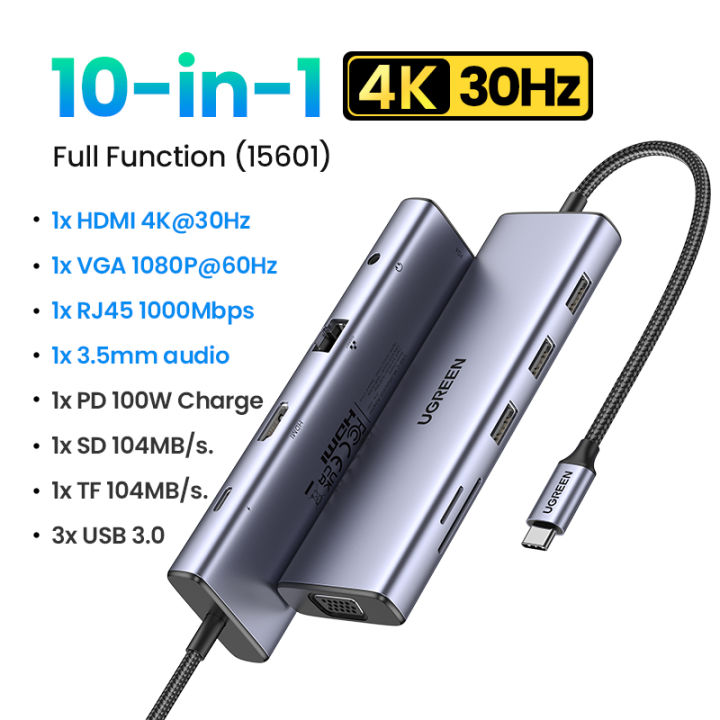 UGREEN%20USB%20C%20Hub,%2010-in-1%20USB-C%20Dongle%20Docking%20Station,%20with%204K%20HDMI%20VGA%20100W%20PD%203%20USB%203.0%20Ports%20SD%20TF%20Card%20Reader%20Adapter%20for%20MacBook%20Pro%20iPad%20-%20Image%203