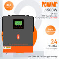 PowMr 1.5KW 24V Hybrid Solar Inverter 230Vac PV Start Voltage 30Voc Built In 80A MPPT Solar Charge Controller 50/60Hz Auto Pure Sine Wave Inverter. 