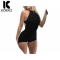 KOKKO Women's Backless Jumpsuits Summer Slim Fit Halter Neck Shorts Rompers Casual Sleeveless High Waist Knitted Bodysuits. 