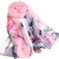 High Quality Female Pretty Scarf Sunscreen Shawl Seaside Beach Flower Design Georgette Thin Silk Scarf Women Scarves Wholesale. 
