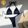 Bikini Set with Faux Pearl Decoration Leopard Print Bikini Set with Faux Pearls Halter Bra Briefs for Quick Drying Beachwear 2pcs/set Women's Swimsuit Beach Outfit. 