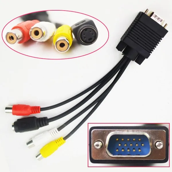 Vga%2015%20Pin%20Male%20To%203rca%20Tv%20S-Video%20Av%20Output%20Converter%20Adapter%20Cable%20M/f%20Connector%20For%20Pc%20Computer%20Lap%20-%20Image%204