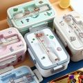 Ins Kawaii Sticker Organizer Lunch Box Container With Cover Compartment Storage Breakfast Boxes Student Food Box Set. 