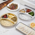 KOKKO Stainless Steel Round Divided Plates, Stackable Dinner Plates With 4 Compartment, Divided Tray Sauce Dish For Home Kitchen BBQ Restaurant. 
