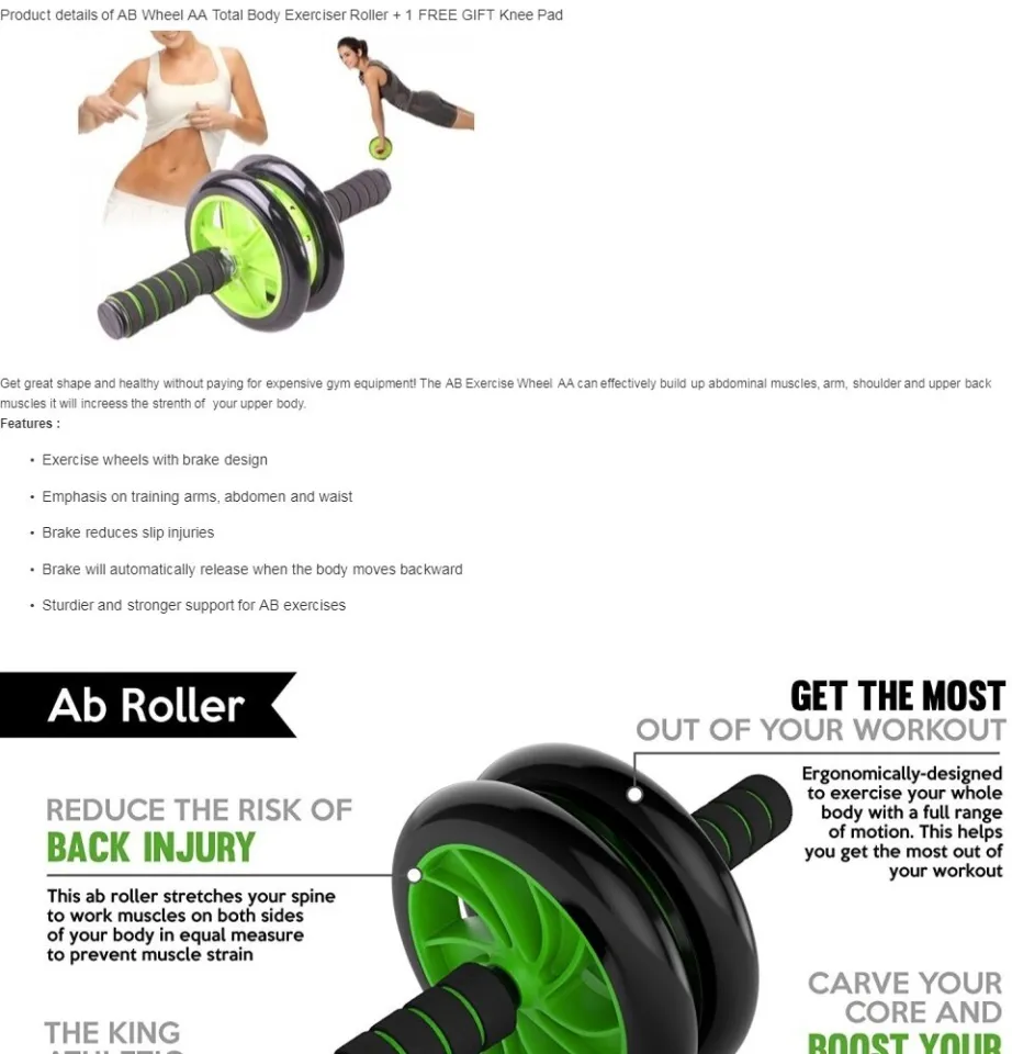 Fitness Gym AB Wheel AA Total Body Exerciser Roller FREE GIFT