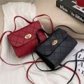 【WEJA】Solid Color Versatile Satchel Ringer Stripes Square Women Small Handbag Fashion Round Lock Tide Shoulder Bag. 