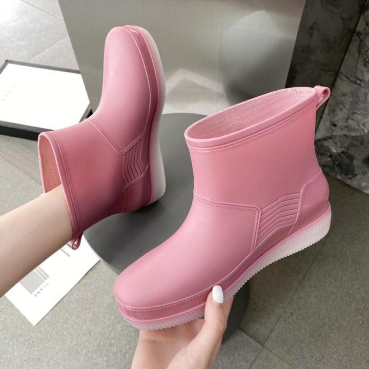 Mid-Calf Rain Boots Women's Fashion Outerwear Korean Rain Boots Anti-Slip Rain Boots Kitchen Work Car Wash Waterproof Rubber Shoes