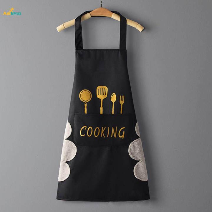 Apron Oil-Proof with Pockets Adjustable Bib Waterproof Chef Apron Gifts , black