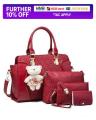 4Pcs Set Handbags Set Elegant Zipper PU  Shoulder Tote Bag - Dark Red. 