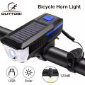 Outtobe Bike Light Solar Light USB Charging Light Bicycle Bell Horn Lamp Bike Flashlight Bike Front Light USB Solar Powered Rechargeable Waterproof Cycling Headlight with 3 Lighting Modes Mountain Road Bike. 