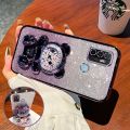 For OPPO A53 2020 / A33 2020 Back Cover with 3D Bear Folding Stand Bracket Luxury 6D Plating Shiny Glitter Stylish Girls Phone Case Clear Soft Silicone Protective Cases Pouch. 
