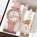 2PCS Set Female New Luxury Ladies Watch Bracelet Set Quartz Wristwatch Women Watch Clock Gift Leather Strap Reloj Mujer. 
