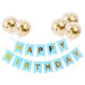 Happy Birthday Banner(Blue Gold) Fringe Curtain And 60Pc Latex Balloons Balloons (Blue, Gold, White). 