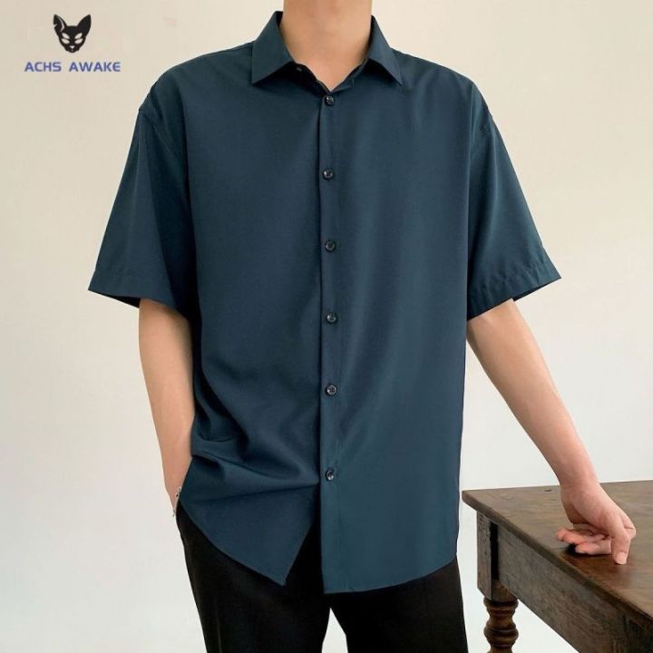 ACHS%20AWAKE%20Black%20Shirt%20Men's%20Short-Sleeved%20Summer%20Senior%20Pu%20Handsome%20Men's%20Casual%20Men's%20Clothing%20White%20Shirt%20Trendy%20Boys%20-%20Image%209