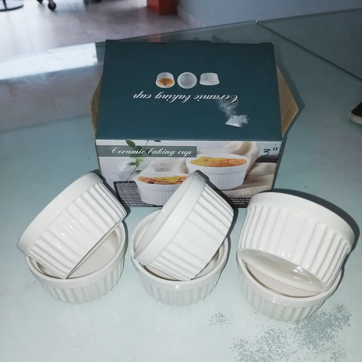 Baking Cup 6 pcs Set / Ceramic Baking Cups / Ramekin Bowls Set White 7.5* 4cm