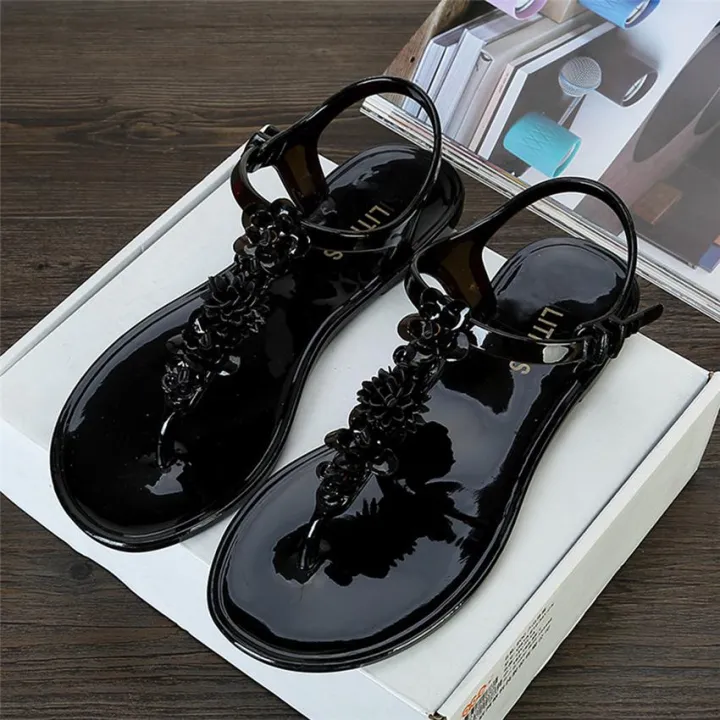 【BestGO】Flip Flops Sandals Women Flat Sandal Summer Beach Slippers With Flower Solid Casual Jelly Shoes For Girl/Lady F1121-25