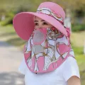 Summer Women Outdoor Print Fisherman Hat UV Protection Wide Brim Garden Work Shade Hat Breathable Face Mask Detachable Sunhat. 