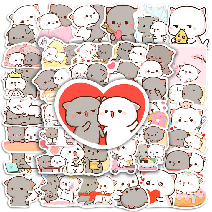 240 pcs Peach and Goma Stickers Lovely Cute Cat Couple Stickers for Laptop Scrapbook Journal Kids Girls Boys Stickers