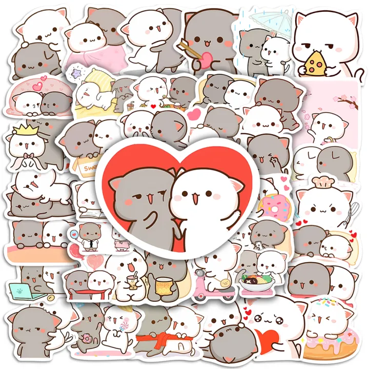 20/40/60 pcs Peach and Goma Stickers Lovely Cute Cat Couple Stickers for Laptop Scrapbook Journal Kids Girls Boys Stickers