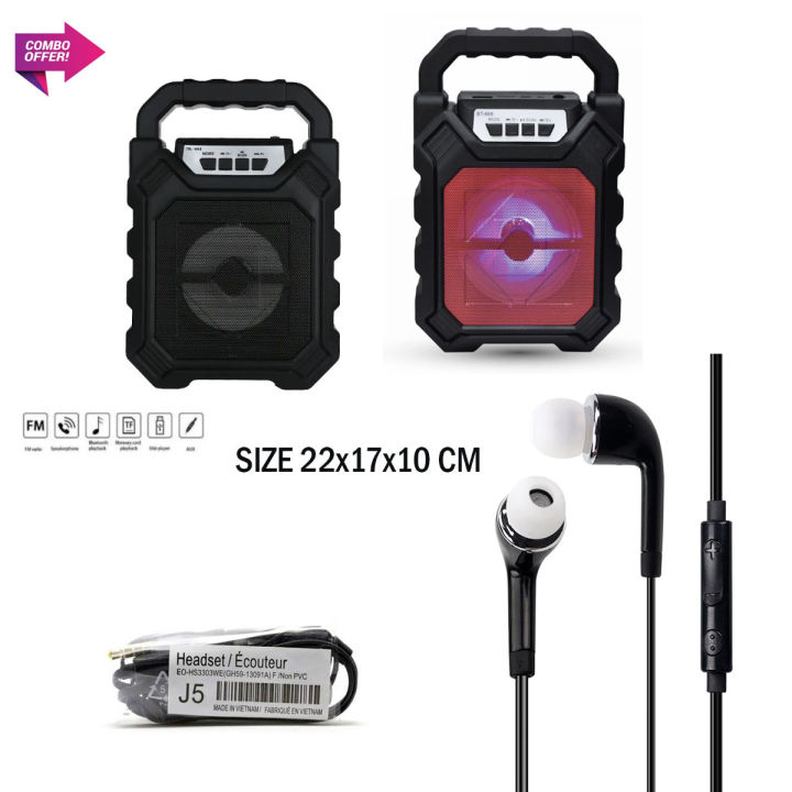 2 in 1 Combo Offer Speaker  BLUETOOTH BT-668 LED LIGHT PORTABLE Speaker + J5 Head Set Earphone