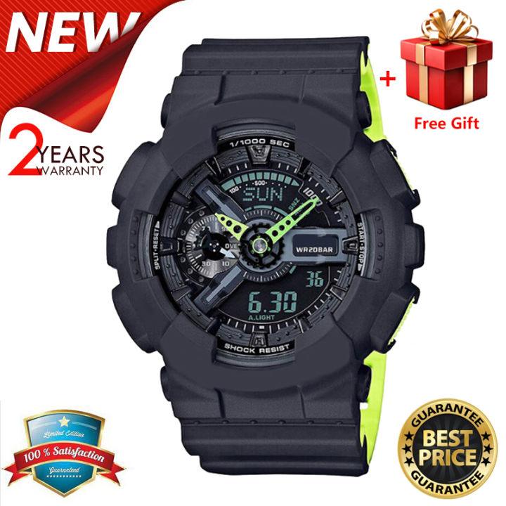 (Ready Stock) G- Sport  Shock GA110 Men Watch Sport Watch Dual Time Display Water Resistant Shockproof and Waterproof World Time LED Auto Light Sports Wrist Watches GA-110LN-8A