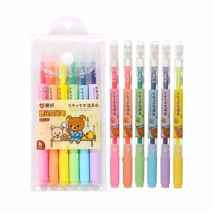 %E3%80%90The%20Quiet%20Page%E3%80%916pcs/set%20Aihao%2064125%20Rilakkuma%20Highlighter%20Kawaii%20Expression%20Paint%20Marker%20Pen%20School%20Office%20Office%20Stationery%20Supply%20-%20Image%203