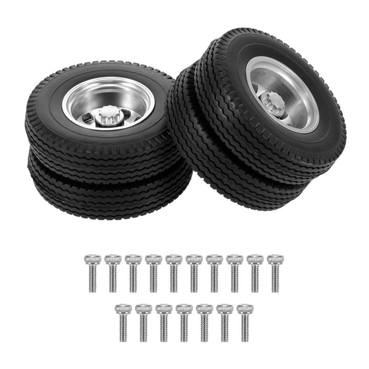 Rear Rubber Low Loader Wheels Tire Tyre with CNC Aluminum Rims for 1/14 ...
