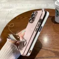 For Samsung Galaxy A05 A05s A04 A04e A04s Back Cover with Cute Cat Makeup Mirror Stand Bracket Luxury 6D Plating Shiny Bling Case Square Edge Soft Silicone Mobile Phone Cases Pouch Girls. 