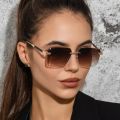 Retro Square Women Sunglasses Fashion Oversized Rimless Cutting Lens Gradient Eyeglasses Alloy Trending Sun Glasses Men Shades. 