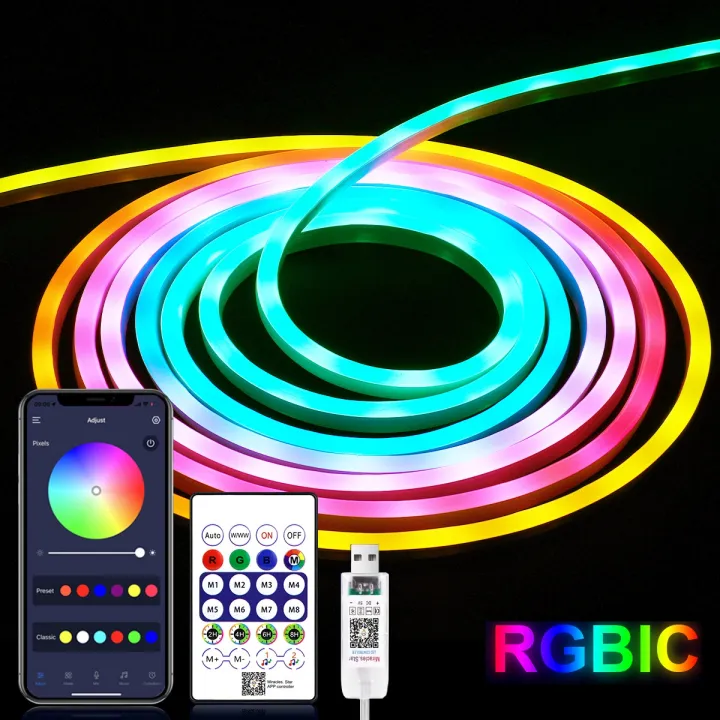 DC5V USB RGBIC Neon LED Strip,1M 2M 3M 5M RGBIC Neon Rope Light with ...