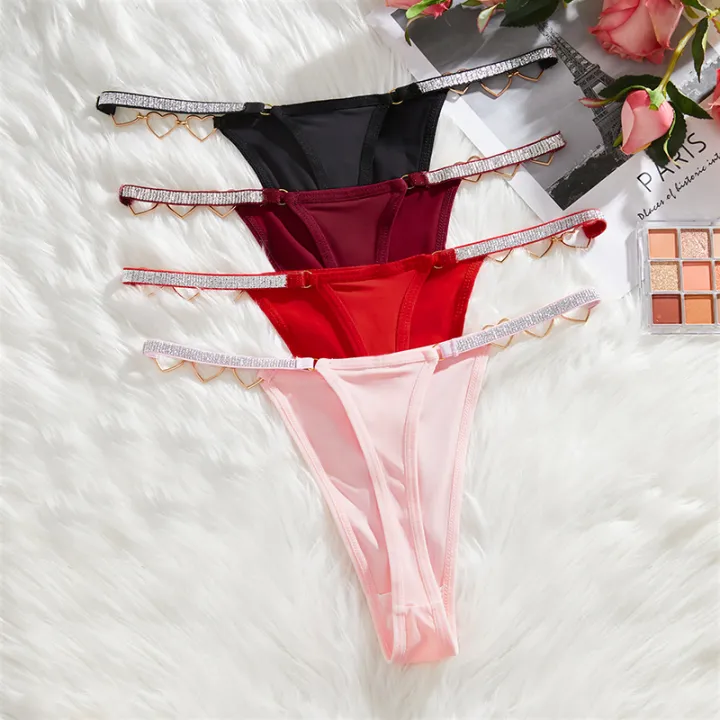 Woman%20Thongs%20Heart%20Buckle%20Thin%20Silver%20Ribbon%20G-String%20Solid%20Lingerie%20Female%20Panties%20Sensual%20Woman's%20Underwear%20T-Back%20-%20Image%202