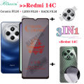 BLKNAIM 3in1 Xiaomi Redmi 14C Full Cover matte ceramic film Screen Protector For Xiaomi Redmi 14C ceramic Glass Tempered Glass lens film Carbon fiber back film. 