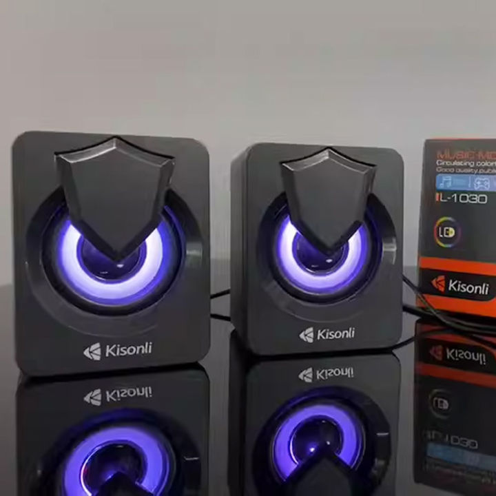 Kisonli L1030 Stereo 2.0 USB Powered Gaming Speaker | 3.5 mm Aux-in | Volume Control | RGB LED Lights | 2X3W | for PC, Laptop, Tablet