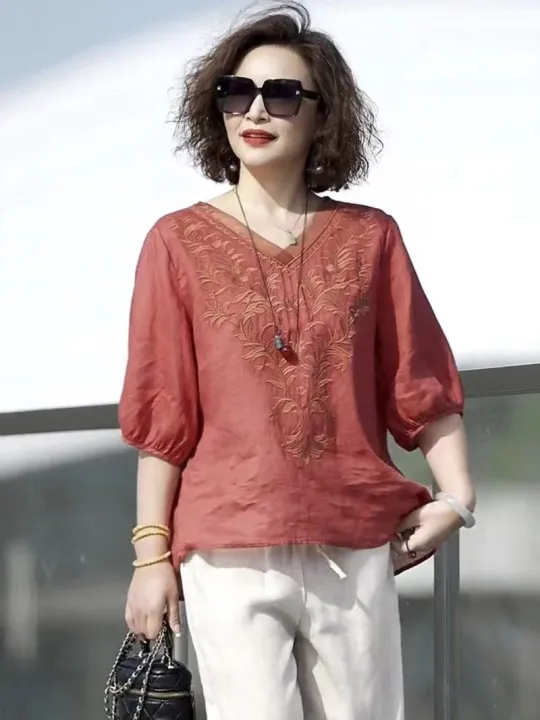 Cotton%20and%20Linen%20plus%20Size%20Suit%20Middle-Aged%20Mom%20Plain%20Order%20Cotton%20and%20Linen%20New%20Summer%20Two-Piece%20Brand%20Noble%20Lady%20Wide%20Lady%20High-End%20-%20Image%203