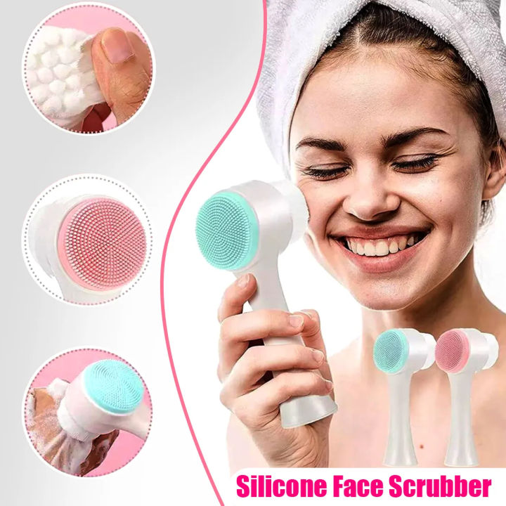 Silicone Face Scrubber Double Side Skin Care Facial Cleaning Brush, 2 In 1 Face Brush 3D Facial Brush, with Soft Bristles, Soft Bristles to Massage and Scrub Your Skin, Silicone Facial Scrubber Manual Dual Face Wash Brush