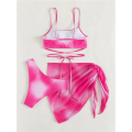Women 3 Piece Swimsuits Bathing Suits Tie Dye Self Tie High Waisted Bikini with Coverup Beach Skirt Sarong. 