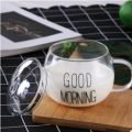 Transparent Glass Coffee Tea Beverage Dessert Breakfast Milk Cup Glass Mug Handle With Cup Lid Drinking Utensils Letter Printing. 
