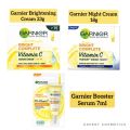 Garnier Bright Complete Day Cream 23g Night Cream
18g Garnier Booster Serum 7ml UV Fairness Serum Cream Face Cream Face Serum. 