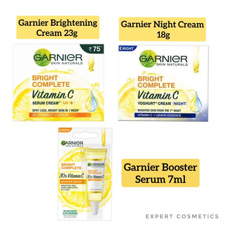 Garnier%20Bright%20Complete%20Day%20Cream%2023g%20Night%20Cream%0A18g%20Garnier%20Booster%20Serum%207ml%20UV%20Fairness%20Serum%20Cream%20Face%20Cream%20Face%20Serum%20-%20Image%202