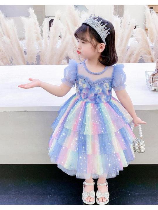 Girls'%20Summer%20New%202024%20Children's%20Aisha%20Seven%20Rainbow%20Princess%20Dress%20Girl's%20Western%20Style%20Puffy%20Performance%20Skirt%20-%20Image%204