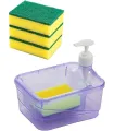 Soap Dispenser and Scrubber Holder Dishwashing Container Manual Sink Dish Washing Soap Dispenser. 