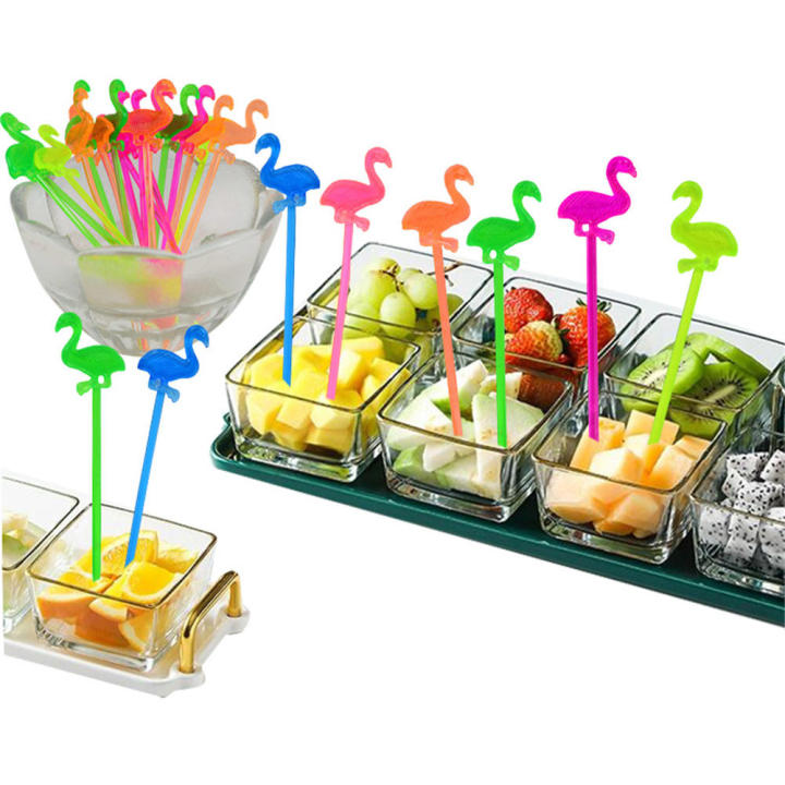 50Pcs Party Supplies Flamingo Fruit Fork Mini Pick Buffet Cupcake Fruit Fork Cake Dessert Salad Sticks Cocktail Toothpick